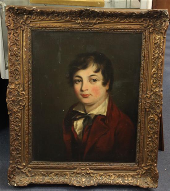 19th century English School Portrait of a youth, a member of the Shelley family 20.5 x 16.5in.